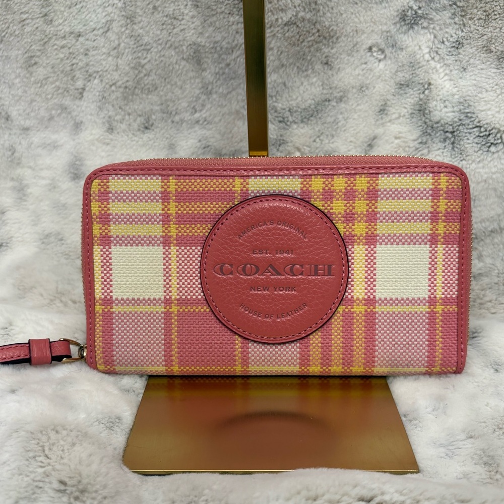 Coach Dempsey Large Patch Phone Wallet wristlet Garden Plaid Taffy Multi